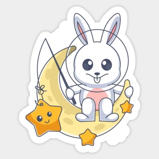 Cute bunny fishing for stars on the moon Sticker